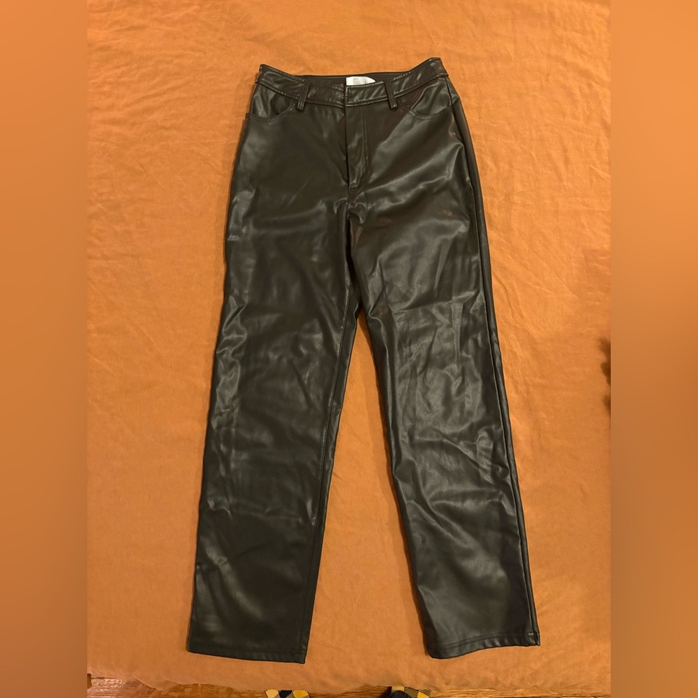 ASOS Design Faux Leather Straight Leg Pants in Black